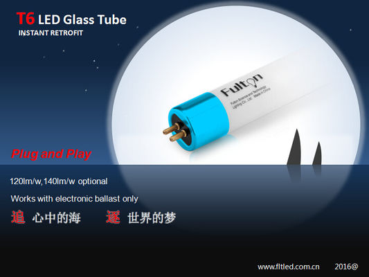 instant retrofit 140lm/w T6 LED glass tube 5 years warranty for commercial lighting